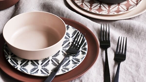 Try mixing regular wares with melamine versions for an adult and child-friendly table which is still focused on style. This 70s style selection of cream, brown and black from Debenhams includes ceramic bowls (€12.50 for two), melamine bowls (€12.50 for four), and a 16-piece cutlery set (€40). Try mixing regular wares with melamine versions for an adult and child-friendly table which is still focused on style. This 70s style selection of cream, brown and black from Debenhams includes ceramic bowls (€12.50 for two), melamine bowls (€12.50 for four), and a 16-piece cutlery set (€40).