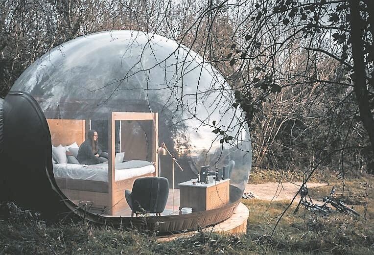 The Bubble Domes at Finn Lough in Fermanagh, above, are transparent rooms set deep into the forest.
