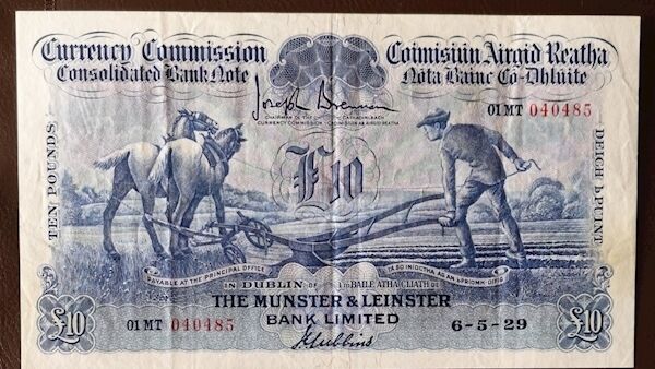 A rare pair of sequential Ploughman's Notes from 1929 at the antique Fair at the Celtic Ross Hotel, Rosscarbery, tomorrow.