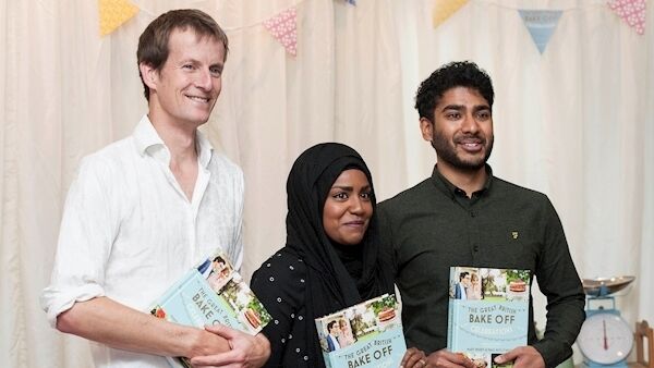 Great British Bake Off finalists Ian Cumming, Nadiya Hussain and Tamal Ray. Picture: Lauren Hurley/PA Photos.