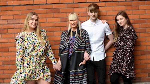 Helen Steele with her daughters Halle, left, aged 17; Chloe, aged 22; and son Ronnie, aged 13. Helen is inspired by their inquisitive minds and openness. Picture: Moya Nolan