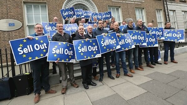 IFA President Joe Healy lead IFA National Officers and members in a protest at the EU Commission offices in Dublin this morning, where they met the head of the European commission in Ireland Gerry Kiely, over the double standards of the Commission in their reckless pursuit of a ‘Sell Out’ trade deal with the South American group of Mercosur countries. Picture: Finbarr O'Rourke