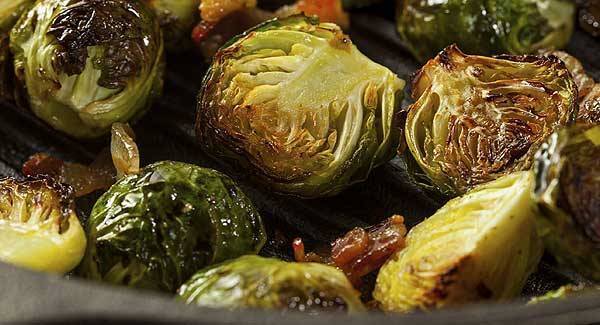 Brussels Sprouts with Toasted Hazelnuts and Candied Bacon
