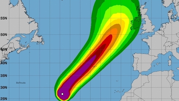 Met Eireann believes Thursday will be a 'danger period' as it tracks Hurricane Lorenzo