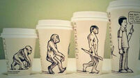 Cartoonist creates comic strips on Starbucks cups