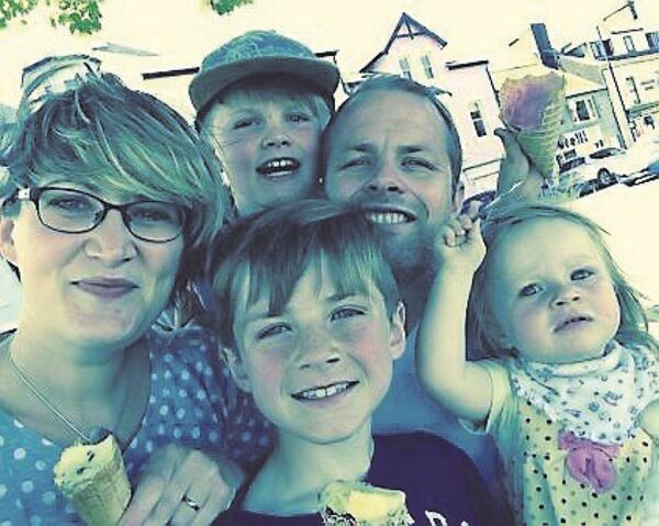 Heidi Scrimgeour with her children Edan, 11, Zack, 9, and Alba, 2, and her husband Matt