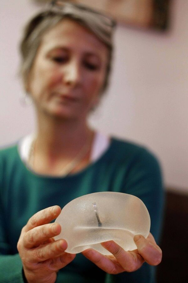 In 2011, Chantal Guerin shows a PIP implant removed from her