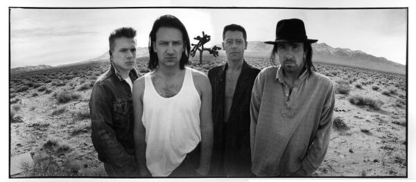 Drummer Larry Mullen Jr, singer Bono, bassist Adam Clayton and guitarist The Edge on a photoshoot for ‘The Joshua Tree’ in 1987. Drummer Larry Mullen Jr, singer Bono, bassist Adam Clayton and guitarist The Edge on a photoshoot for ‘The Joshua Tree’ in 1987.
