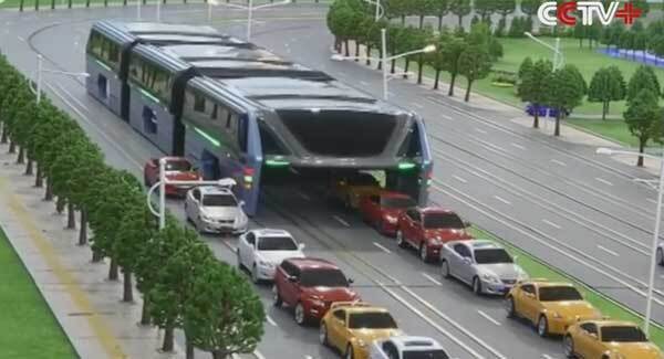 China have launched an elevated bus to combat their traffic problem
