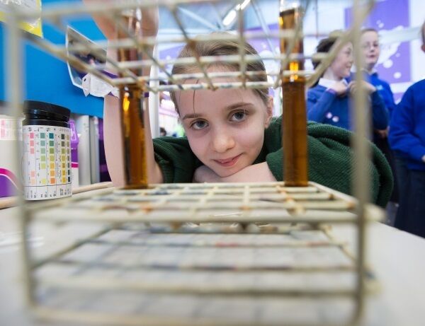 Lea Murphy, Gaelscoil Lios Tuathail, weighs sugar in drinks