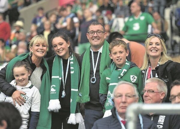 David and Fleur O’Mahony from Rochestown, Cork, with their children Rebecca, Abbie, and Andrew, as well as Julie O’Mahony from Dublin at the Olympic Stadium.