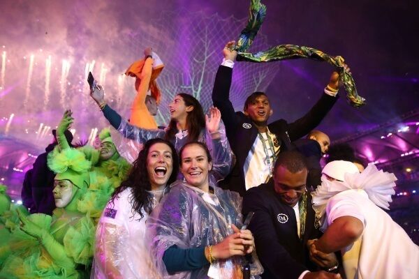 Athletes mingle and party during the closing ceremony. Picture: Cameron Spencer/Getty Images Athletes mingle and party during the closing ceremony. Picture: Cameron Spencer/Getty Images