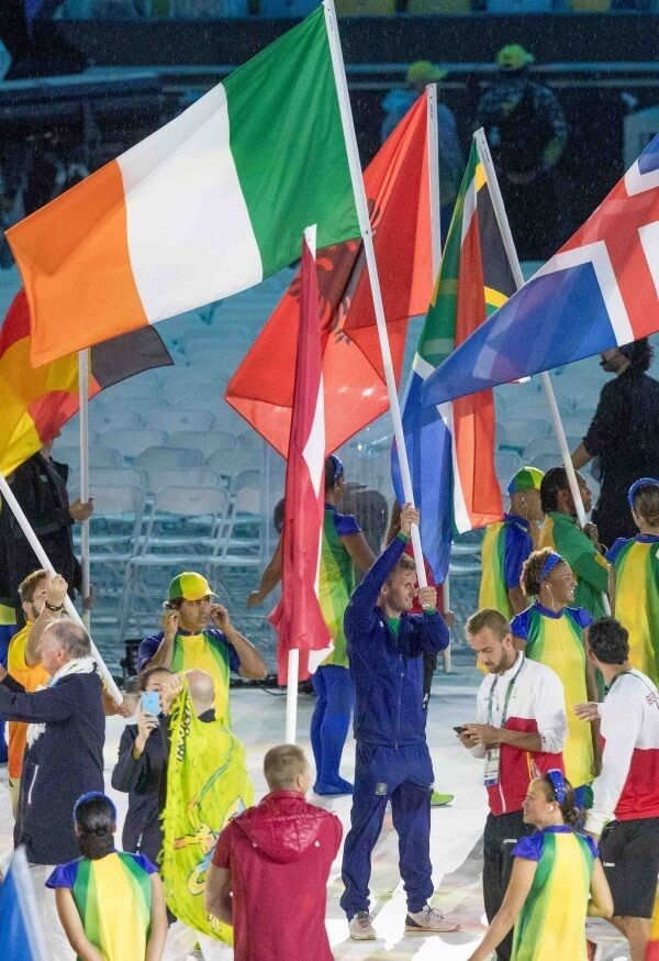 Ireland flag bearer and silver medal winner Gary O’Donovan at the closing ceremony. Picture: Morgan Treacy/Inpho Ireland flag bearer and silver medal winner Gary O’Donovan at the closing ceremony. Picture: Morgan Treacy/Inpho