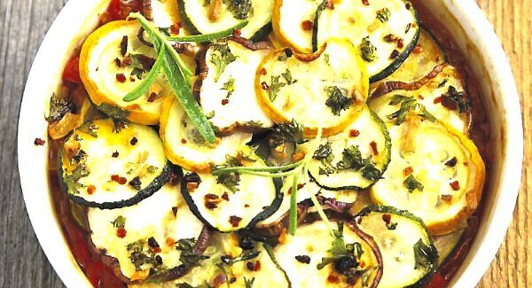 One list, 5 meals: Tomato, Potato and Courgette Bake