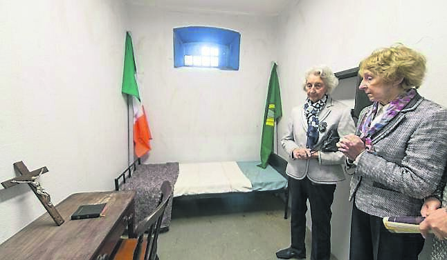 Nieces of Thomas Kent, Prudence and Cathleen Kent, in his cell at Cork Prison yesterday. Picture: Michael Mac Sweeney/Provision