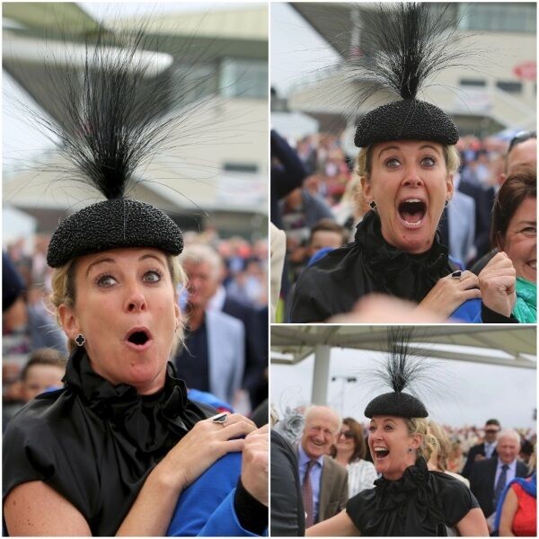 Chanelle McCoy celebrates Clondow Warier’s win at the Guinness Hurdle Handicap. Picture: Hany Marzouk