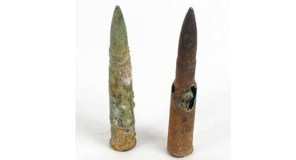 Two bullets from the cargo on the Aud scuttled off Cork Harbour in April 1916 at Whyte’s, Dublin, on March 13 (€100-€150). Two bullets from the cargo on the Aud scuttled off Cork Harbour in April 1916 at Whyte’s, Dublin, on March 13 (€100-€150).