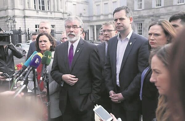 Gerry Adams with Sinn Féin vice president Mary Lou McDonald and other party members