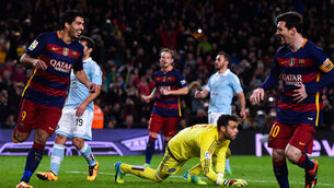 Luis Suarez puts spirit in Barcelona's holy trinity