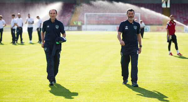 Ireland manager Martin O’Neill and assistant manager Roy Keane before the game at Turner’s Cross. Photo: INPHO/Cathal Noonan