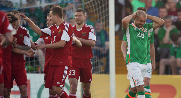 Ireland’s Darron Gibson reacts to conceding the second goal. Photo: INPHO/Cathal Noonan