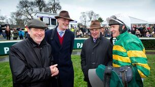 Barry Geraghty on Minella Foru celebrates winning The Paddy Power Steeplechase 27/12/2015
