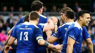 Johnny Sexton is congratulated by teammates 2/4/2016