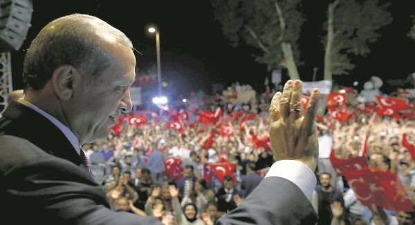Turkey’s President Recep Tayyip Erdogan addresses his supporters gathered in front of his residence in Istanbul, on Tuesday. Picture: Kayhan Ozer/Pool Photo via AP Turkey’s President Recep Tayyip Erdogan addresses his supporters gathered in front of his residence in Istanbul, on Tuesday. Picture: Kayhan Ozer/Pool Photo via AP