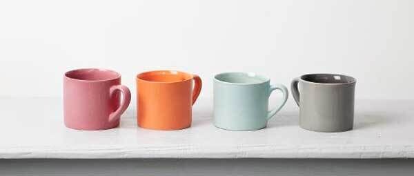 Mugs in modern colourways can be matched or mismatched with egg cups and bowls (€12). Mugs in modern colourways can be matched or mismatched with egg cups and bowls (€12).