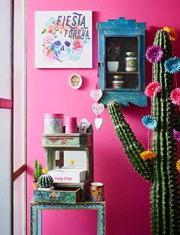 Mexican Fiesta Faux Cacti, Ä3.50, Cactus candle, Ä2, Skull trinket tray, Ä4, Flower lights Ä4, Pennys nationwide. Our choice in hot pinks? Dulux Perfect Pink. Mexican Fiesta Faux Cacti, Ä3.50, Cactus candle, Ä2, Skull trinket tray, Ä4, Flower lights Ä4, Pennys nationwide. Our choice in hot pinks? Dulux Perfect Pink.