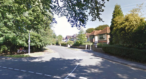 Carrwood Road in Wilmslow, Manchester, above, where David O’Driscoll was struck by a car driven by leading cancer specialist Prof Nigel Bundred.