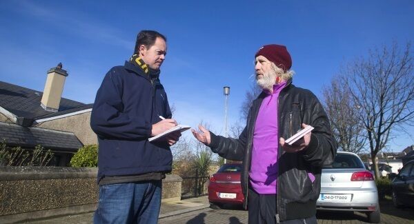 Mick Wallace TD canvassing in New Ross, Co Wexford, Mick Wallace TD is seen here speaking to Examiner Reporter Juno McEnroe. Picture: Patrick Browne