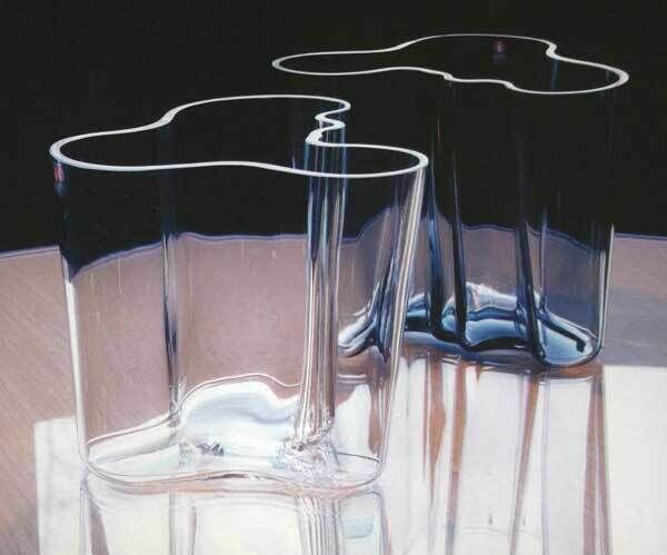 Period examples of Savoy Vase in clear and blue tones, c1936.