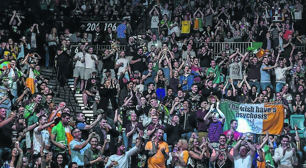 Conor McGregor fans enjoying themselves at the MGM Grand Garden Arena in Las Vegas yesterday. Picture: Ramsey Cardy/Sportsfile