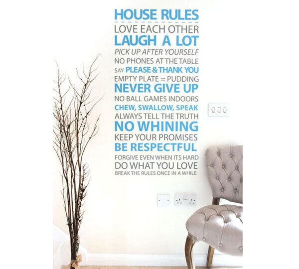 As the written word becomes decorative wall art, Vinyl Impressions’ house rules poster is a subtle but constant reminder of expectations, suitably finished in ink and pencil colours (Ä30 at www.vinylimpressions.co.uk)