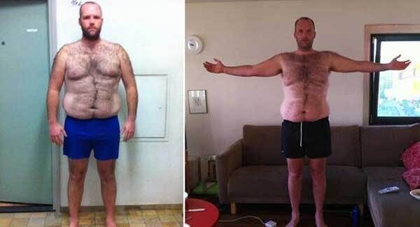 Before and after: Andrew shows the difference four weeks of eating potatoes only makes. Pic: Spud Fit on Facebook