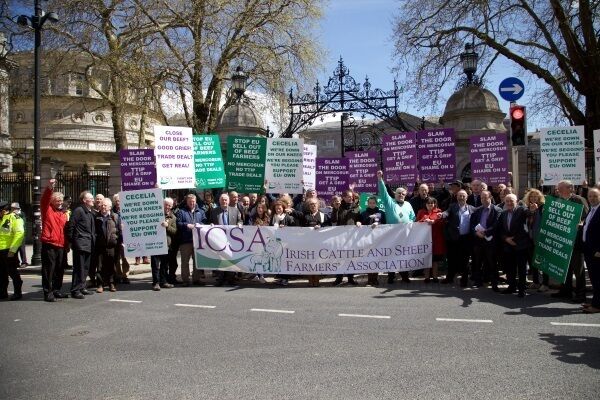 The Irish Cattle and Sheep Farmers’ Association (ICSA) is protesting outside the EU Commission offices today due to the potential sell-out of the EU beef farming sector in Mercosur and TTIP talks. The Irish Cattle and Sheep Farmers’ Association (ICSA) is protesting outside the EU Commission offices today due to the potential sell-out of the EU beef farming sector in Mercosur and TTIP talks.