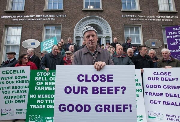 John Murphy from Wexford during a protest outside the offices of the European Commission against the proposed Mercosur and TTIP trade deals on Lower Mount St, Dublin John Murphy from Wexford during a protest outside the offices of the European Commission against the proposed Mercosur and TTIP trade deals on Lower Mount St, Dublin