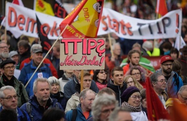 Thousands of demonstrators protest against the planned Transatlantic Trade and Investment Partnership, TTIP, and the Comprehensive Economic and Trade Agreement, CETA, ahead of the visit of United States President Barack Obama in Hannover, Germany Thousands of demonstrators protest against the planned Transatlantic Trade and Investment Partnership, TTIP, and the Comprehensive Economic and Trade Agreement, CETA, ahead of the visit of United States President Barack Obama in Hannover, Germany