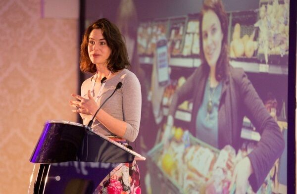 Aoibheann O’Brien, co-founder of Food Cloud, addresses the audience at National Digital Week. Aoibheann O’Brien, co-founder of Food Cloud, addresses the audience at National Digital Week.