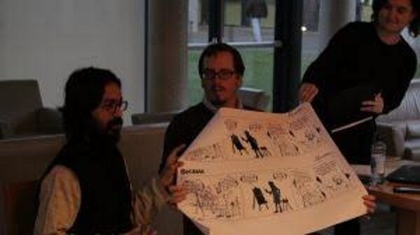 Aseem Trivedi showing the audience samples of his work. Photo: Andrew Roberts Aseem Trivedi showing the audience samples of his work. Photo: Andrew Roberts
