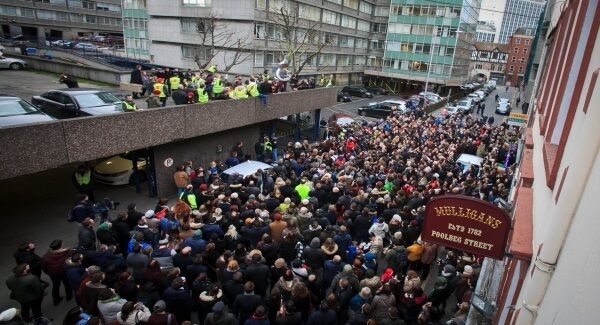 Members of the public watch musicans perform during various performances by artists at Apollo House on Poolbeg Street , Dublin. Photo: Gareth Chaney Collins