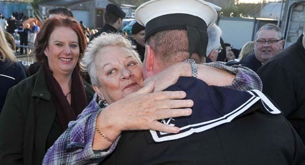 Kathleen Murray from Togher in Cork city hugs her grandson Able Mechanic Alan Murray from Churchfield. Pic: David Keane.