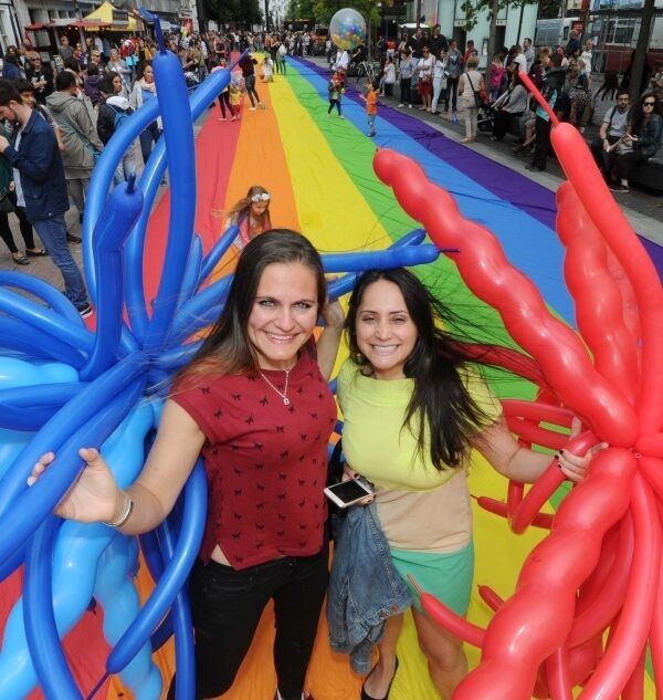 Aline Lazarotto, left, and Roberta Franco, Cork city, on the Grand Parade, during the 11th annual Cork LGBT Pride Festival parade. Aline Lazarotto, left, and Roberta Franco, Cork city, on the Grand Parade, during the 11th annual Cork LGBT Pride Festival parade.