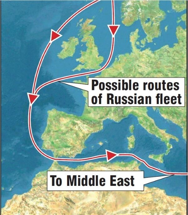 Fears over British shadowing of Russian fleet en route to Syria.