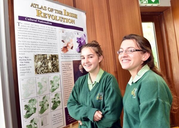 Students Julie Monahan and Myrial Casey at St Angelas College, St Patricks Hill, Cork, for the official launch of the ‘Atlas of the Irish Revolution’ travelling exhibition for schools.