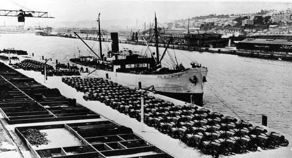 Fordson tractors awaiting shipment to Europe after being manufactured in Cork Fordson tractors awaiting shipment to Europe after being manufactured in Cork