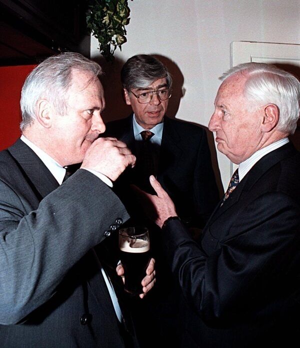 From left: John Bruton, Alan Dukes, and Peter Barry at the Rochestown Park Hotel in Cork on February 28, 1998, to celebrate Mr Barry’s retirement from politics. Picture: Micheal McSweeney / Provision