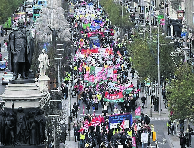 Thousands of people on O’Connell Street in Dublin join the ‘March Against Austerity’ in 2011. Picture: Laura Hutton/Photocall Ireland