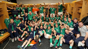 The Ireland team and management celebrate winning 5/11/2016